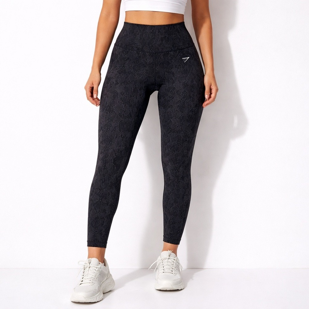 Gymshark Adapt Animal Seamless Leggings Grey Black Snakeskin Scrunch Bum Large